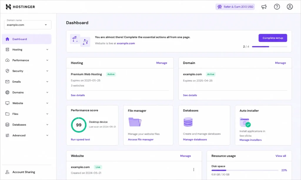Best web hosting ,Hostinger dashboard hPanel interface screenshot