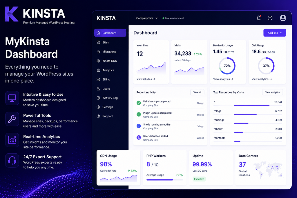 Kinsta dashboard MyKinsta interface review 2026