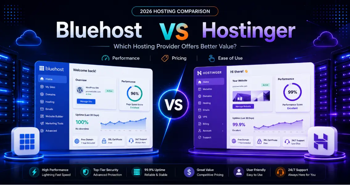 Bluehost vs Hostinger 2026: Pricing, Features & WordPress Compared