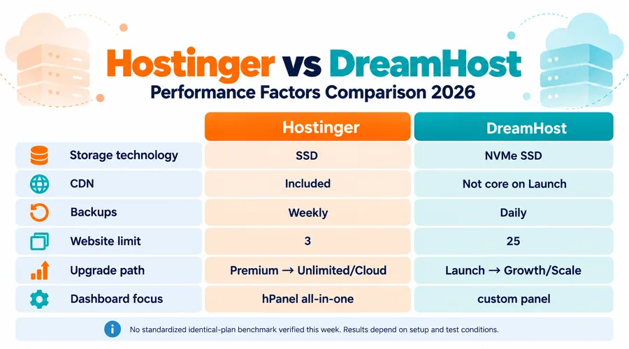 Hostinger vs DreamHost performance factors comparison 2026